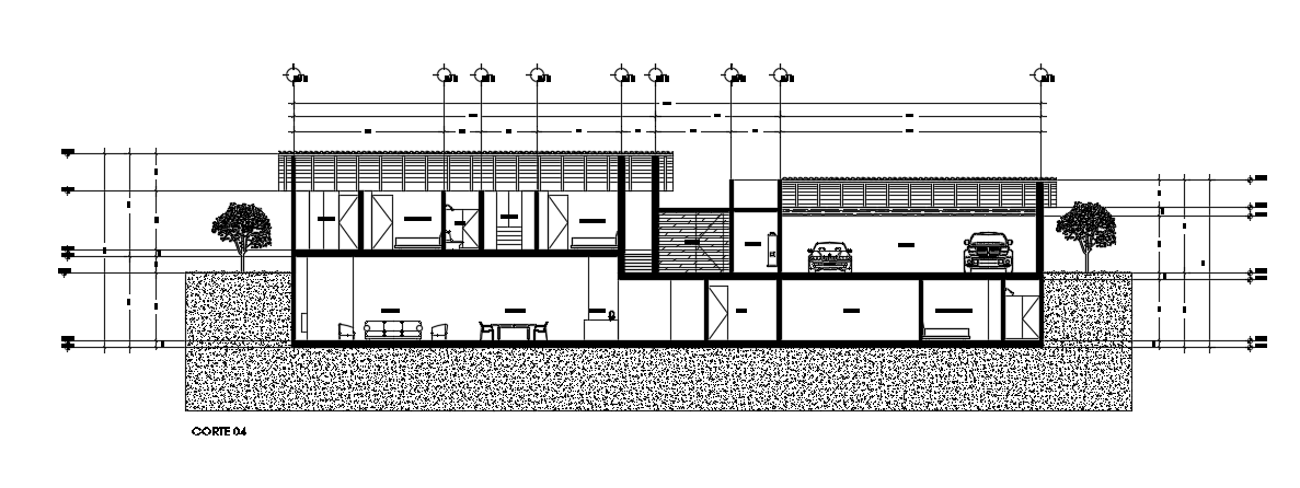 The Back Side Section View Of The 32x28 Architecture House Building Cadbull