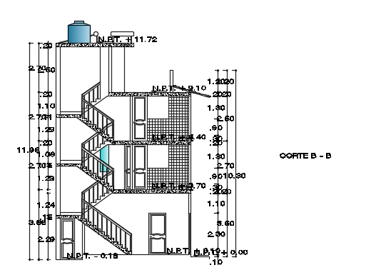 The Back Side Section View Of The 8x11m House Building Cadbull