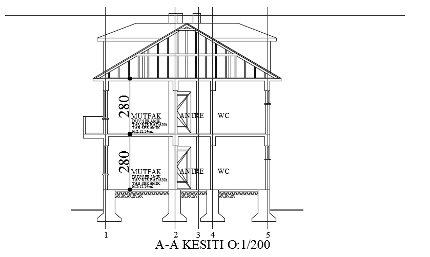 The Back Side Section View Of The 9x15m House Building Cadbull