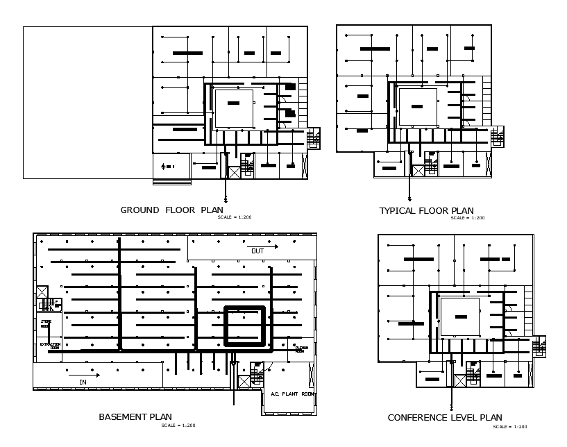 The basement plan of the corporate office drawing specified in this 2D ...