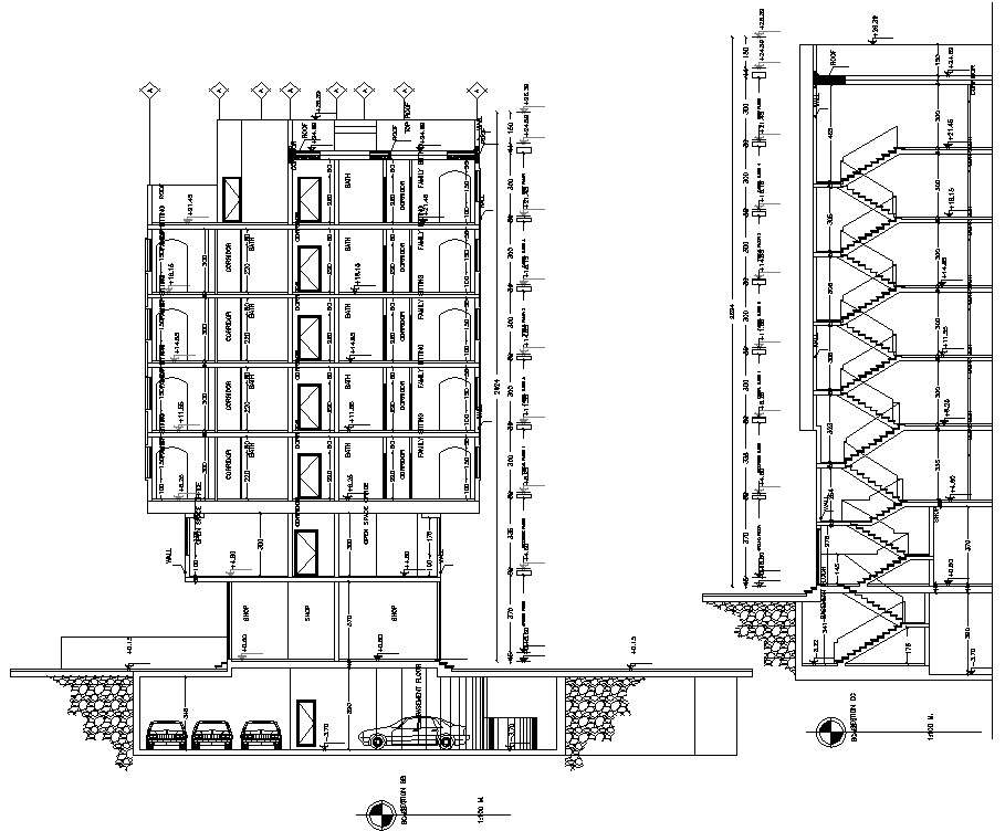 The cad drawing file of G+5 apartment building side elevation and ...