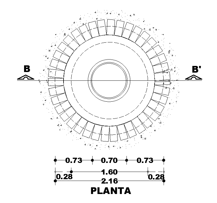 The circular column detail is specified in this AutoCAD drawing model