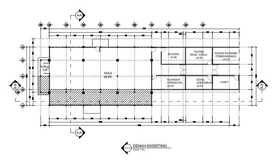 The column layout of the 35x11m ware house plan 2D AutoCAD drawing ...