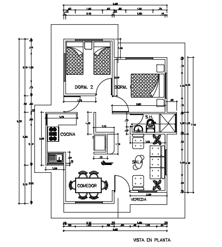 The dimension detail of the 6x8m architecture 2bhk house plan 2d ...