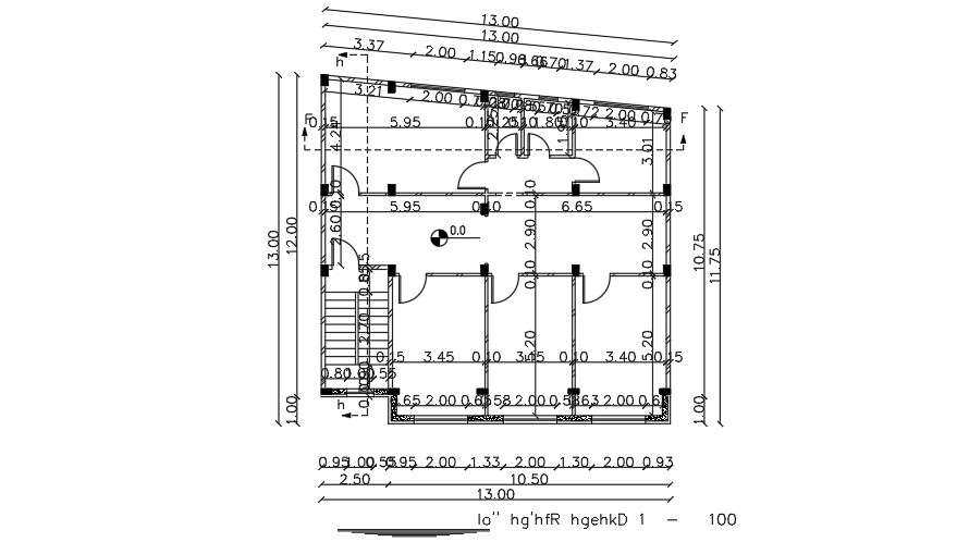 The Dimension Drawing Of The 13x13m House Plan - Cadbull