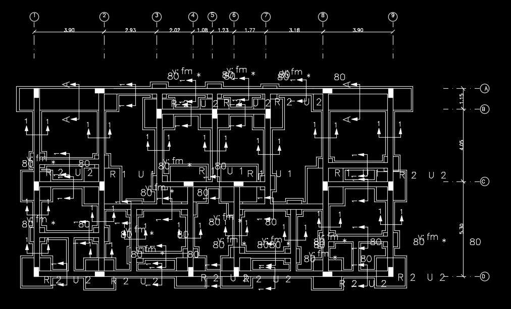 The Foundation Layout Of The 20x10m Residential House Plan Autocad Drawing Cadbull