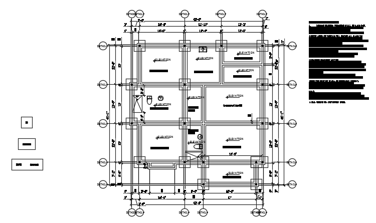 The foundation layout of the 42’x45’ house plan - Cadbull