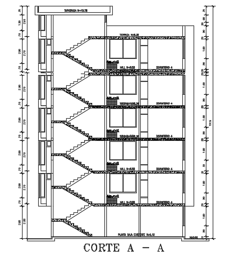 The front cut section view of the 12x12m architecture apartment ...