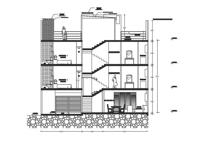 The front cut section view of the 12x21m three story house building ...