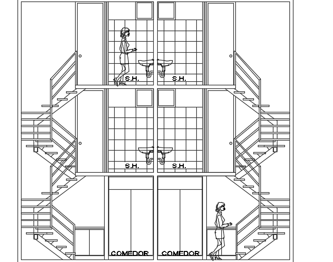 The front cut section view of the 7x8m house building 2d cad drawing ...