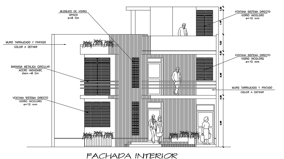 The front elevation view of the 10x30m bungalow building - Cadbull