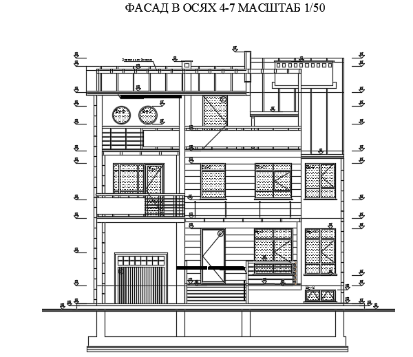 The front elevation view of the 12x14m house building CAD model - Cadbull