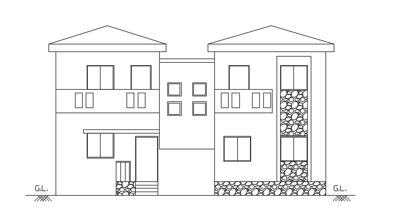 The front elevation view of the 12x8m two story house building cad ...