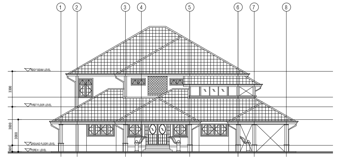 The front elevation view of the20x22m two story house building drawing ...