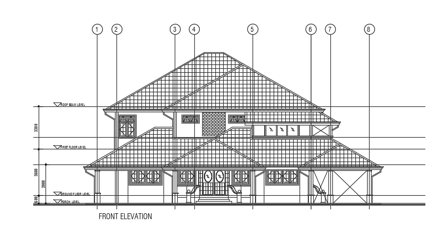 The front elevation view of the 21x22m architecture villa building ...