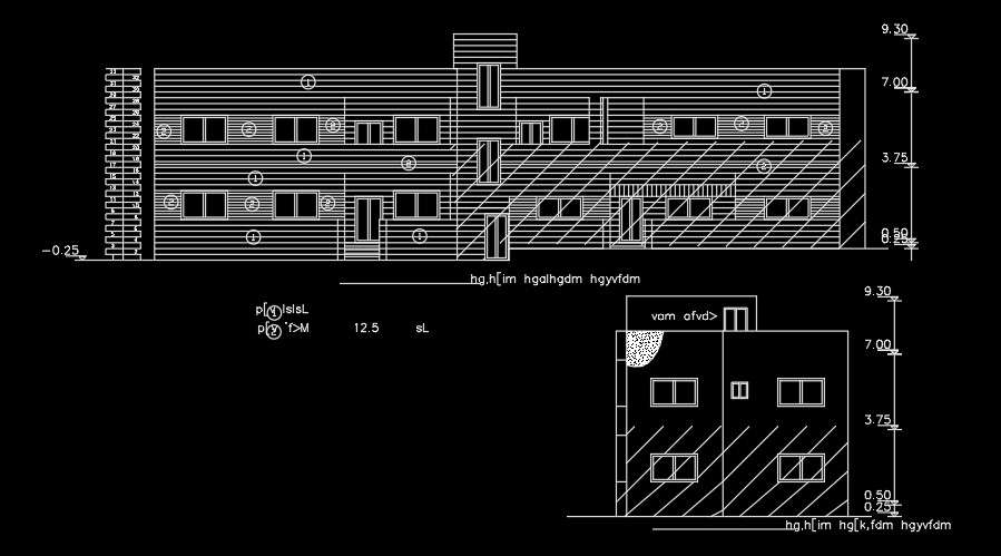 The Front Elevation View Of The 30x10m House Building Autocad Drawing Cadbull 7213