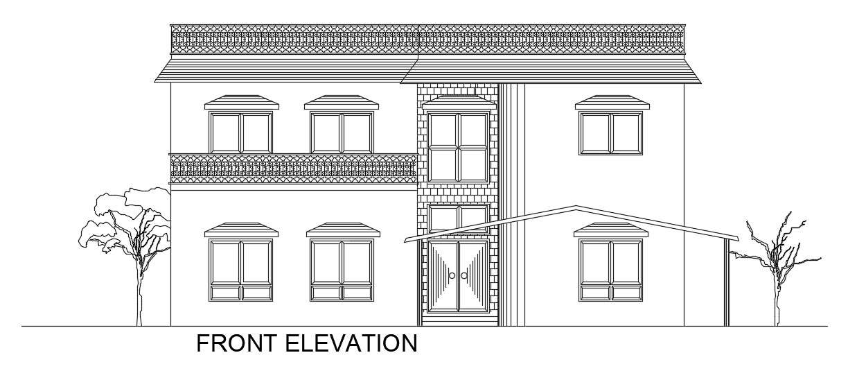 The front elevation view of the 63’x106’ house building is given in ...