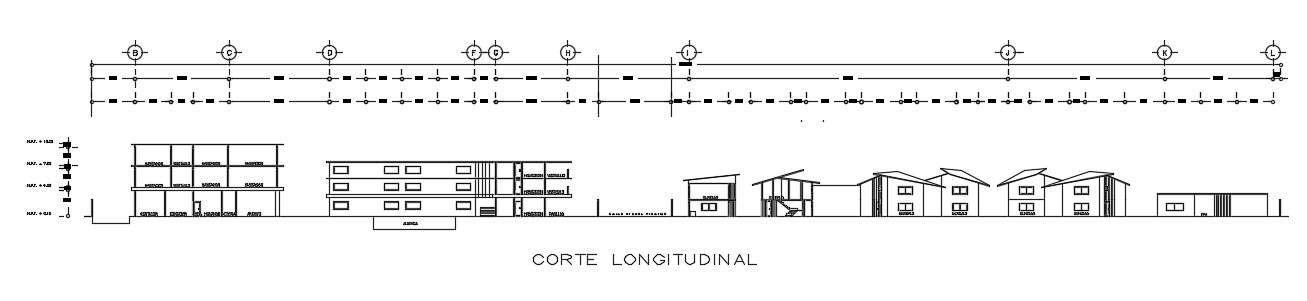 The Front Side Section View Of The X M Hotel Building Is Given In This Autocad Drawing Model