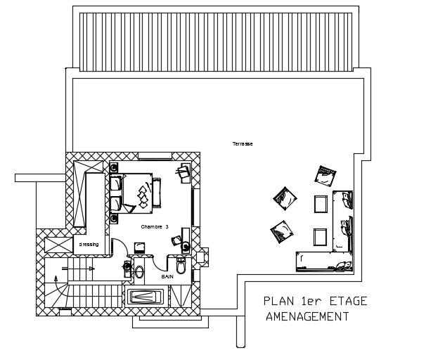 The Furnitures Layout Of The 16x15m Architecture First Floor House Plan Model Cadbull