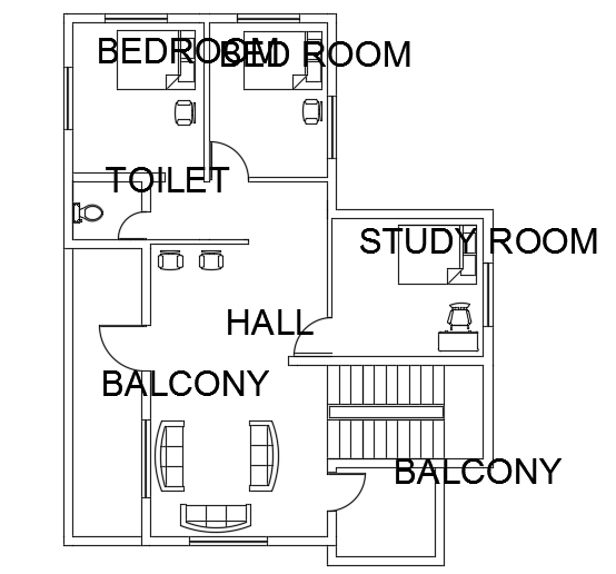 The Furnitures Location Of The 13x11m First Floor House Plan Cad Drawing Cadbull