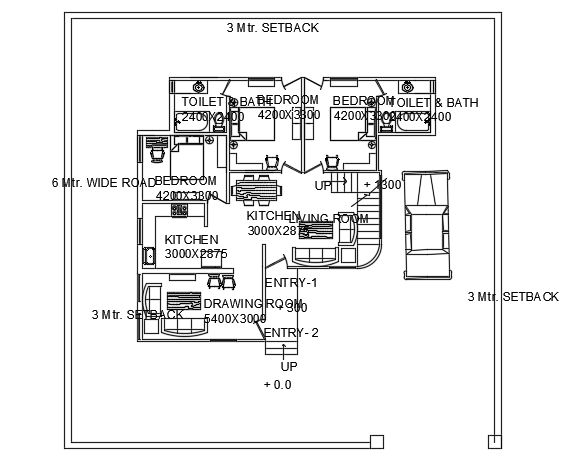 The Furnitures Location Of The 14x12m Ground Floor House Plan Cadbull