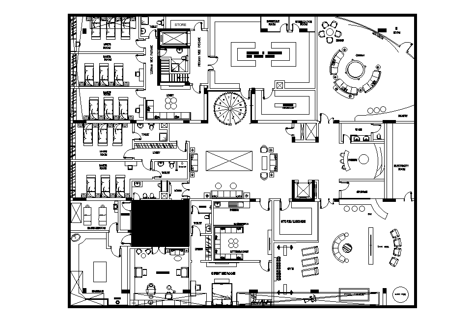 The ground floor plan of the corporate office building presented in this 2D  AutoCAD file. Download the AutoCAD file. - Cadbull