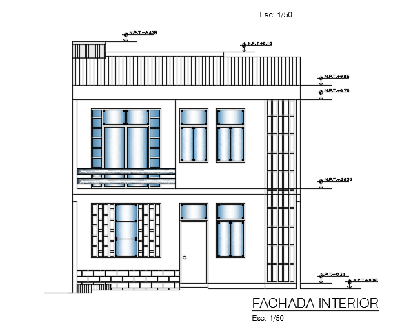 The inside elevation view of the 8x20m architecture 4bhk house building ...