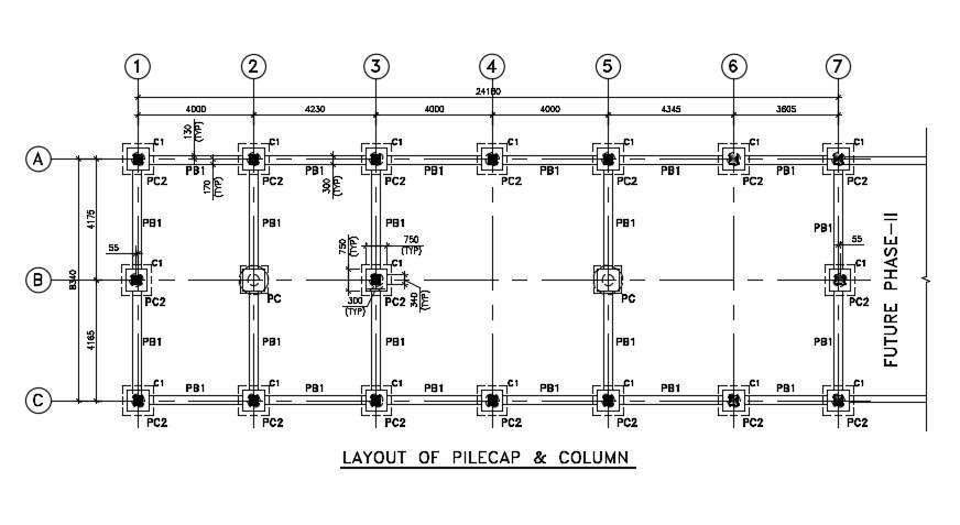 The layout of the pile cap and column detail is given in this AutoCAD ...