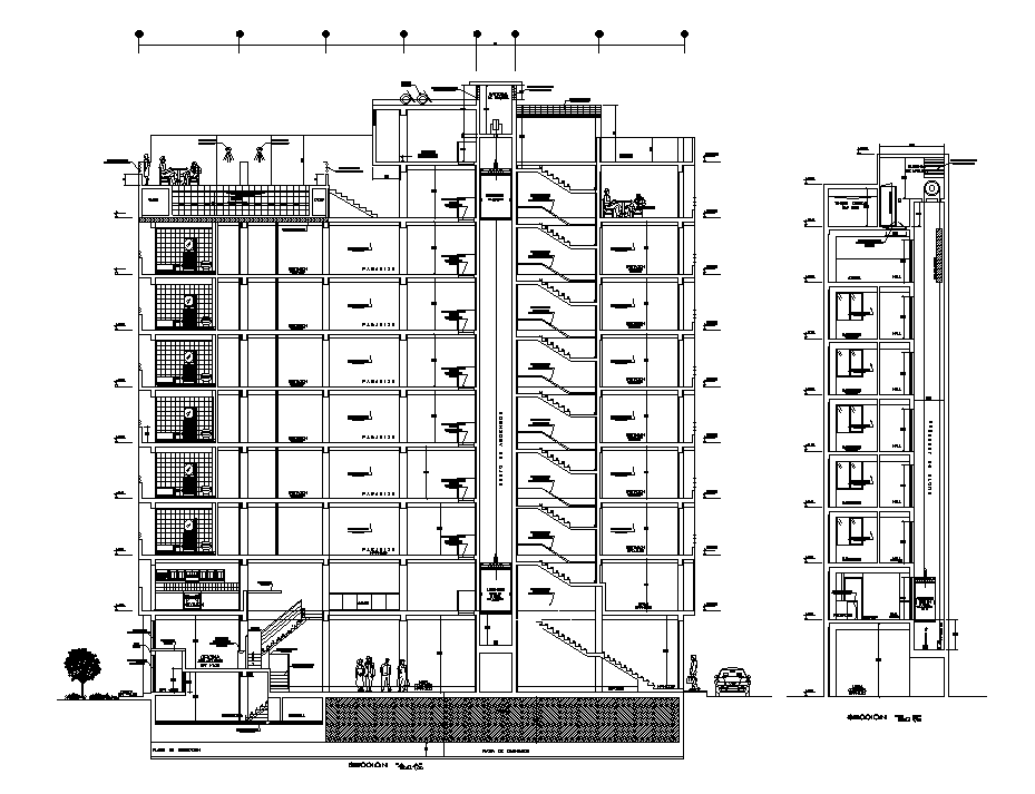 The left side elevation of the 28x8m commercial building is given in ...