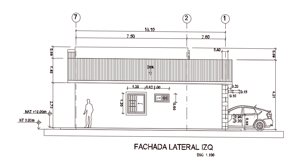 The left side elevation of the 7x10m house building - Cadbull