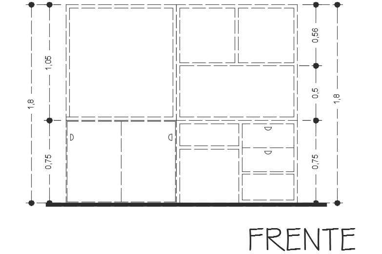 The left side elevation view of the 2100x600mm office cupboard 2d ...