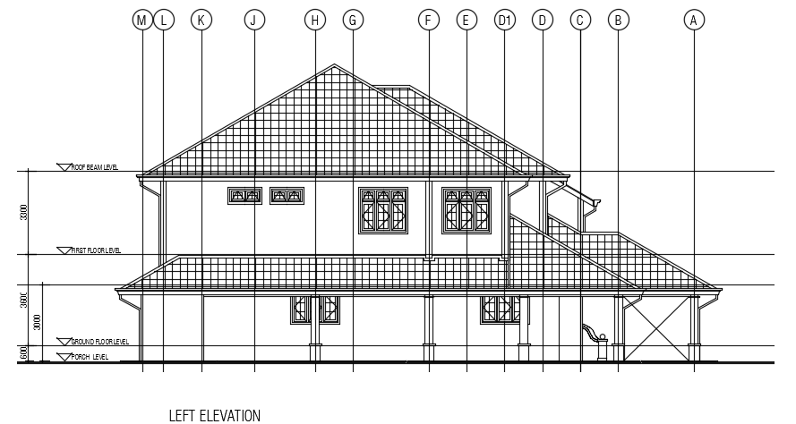 The left side elevation view of the 21x22m house building - Cadbull