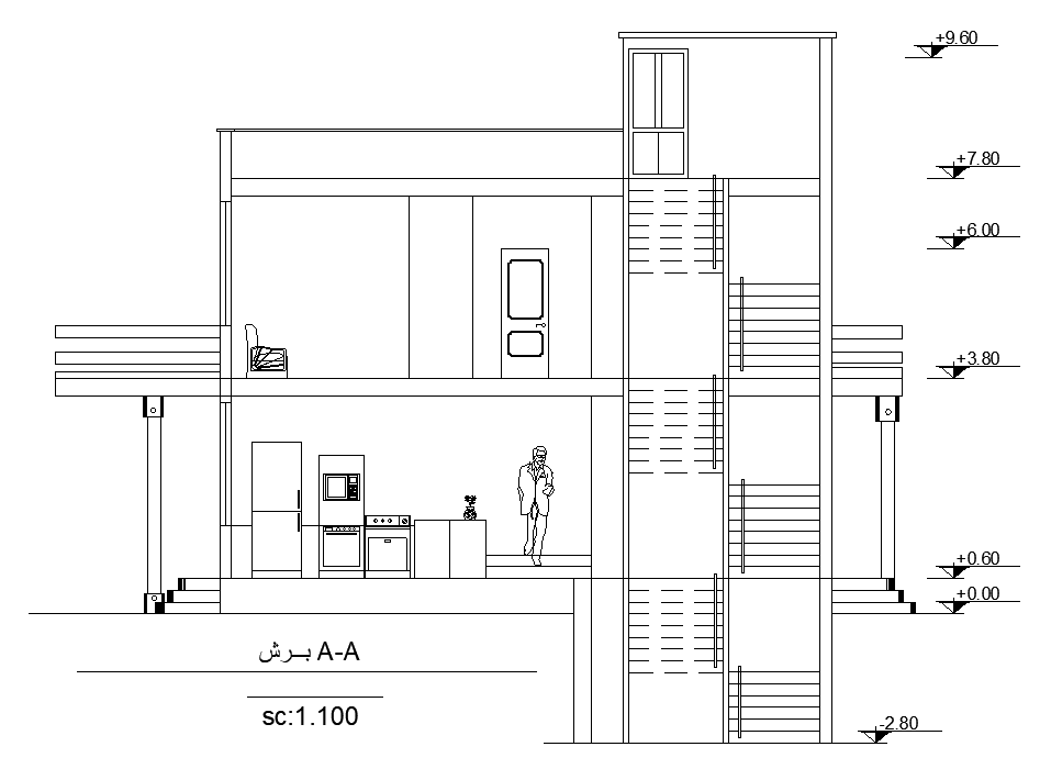 The left side elevation view of the 8x10m house building is given in ...