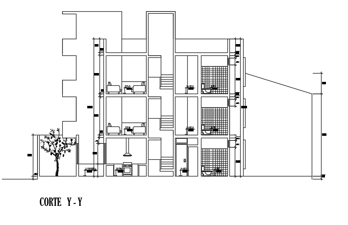 The left side section view of the 12x10m house building is given - Cadbull