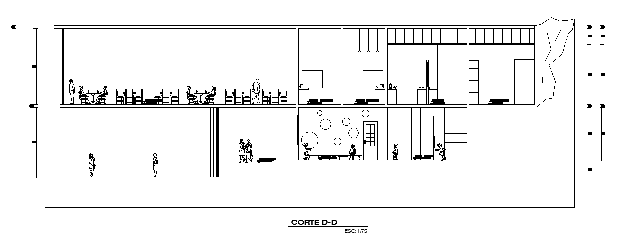 The left side section view of the 12x20m club house restaurant dining ...