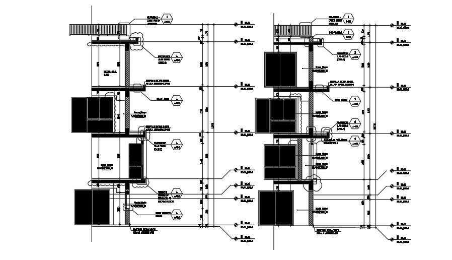 The left side section view of the 23x18m house building drawing - Cadbull