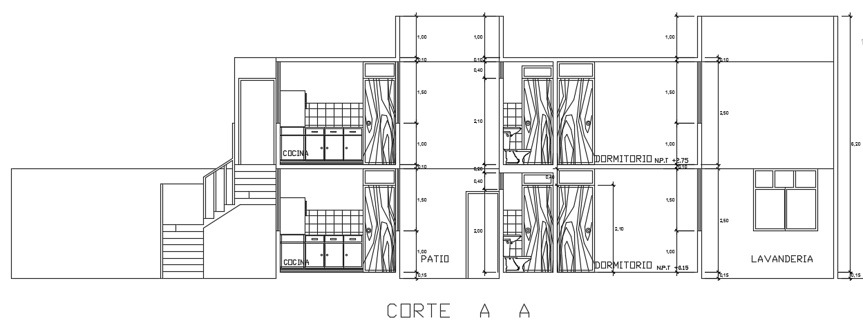 The left side section view of the 6x20m architecture house building ...