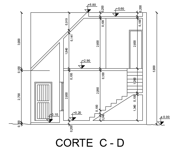 The left side section view of the 6x6m bungalow house building AutoCAD ...