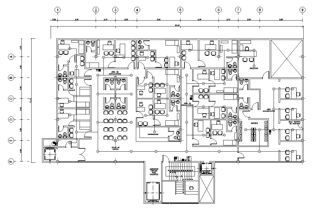 The Light Fitting Detail Of The 35x18m Hospital First Floor Plan Is Given In This Autocad 3555