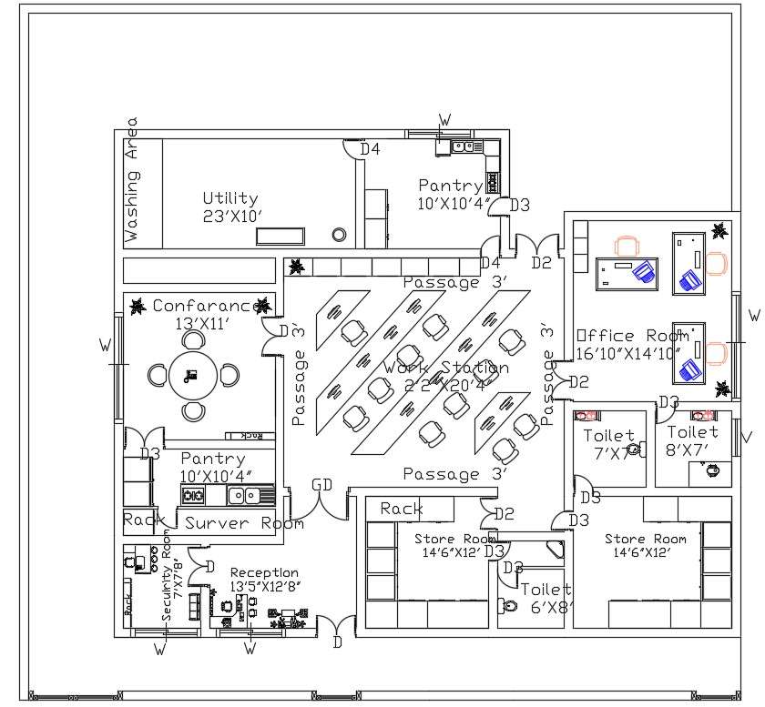 The office design floor plan is given in this cad file. Download this ...