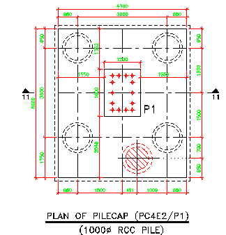 The pile cap section details are given in this AutoCAD DWG file ...