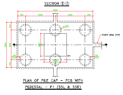 The Plan Of Pile Cap Pc6 With Pedestal Section Details Is Given In This