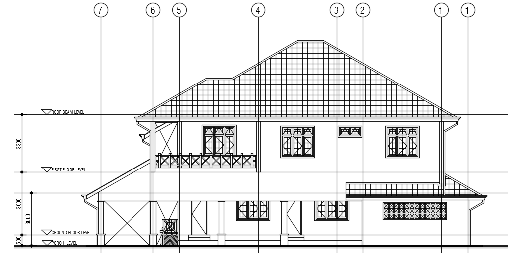 The rear elevation view of the 20x22m two story house building drawing ...