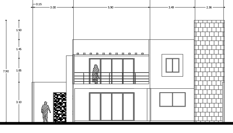 The rear side elevation view of the 15x0m house building - Cadbull