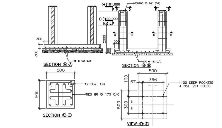 The reinforcement detail of the foundation is given in this Autocad ...