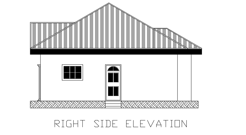 The right side elevation view of the 13x8m 3bhk single story bungalow ...