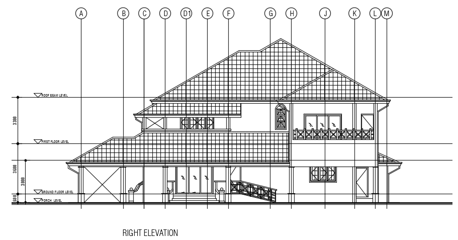 The right side elevation view of the 21x22m house building - Cadbull