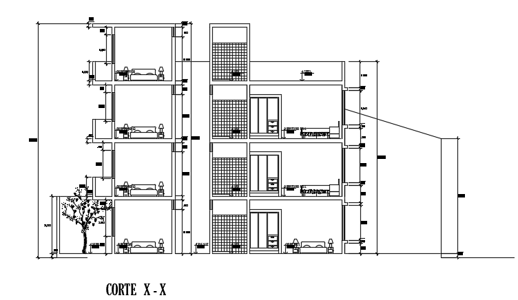 The right side section view of the 12x10m house building - Cadbull