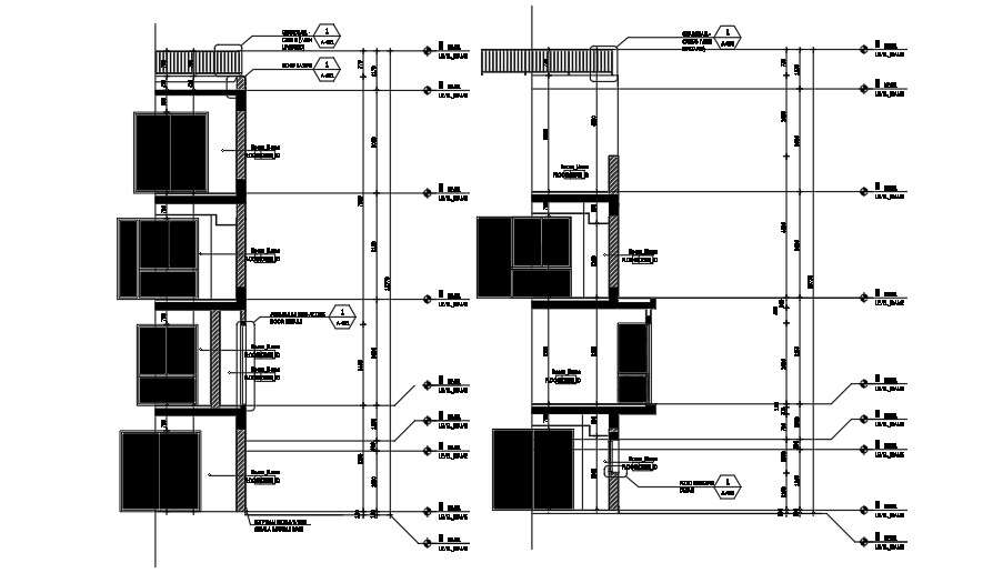 The right side section view of the 23x18m house building drawing - Cadbull