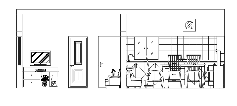 The Right Side Section View Of The 27x20m Second Floor Apartment House Plan 2d Autocad Drawing